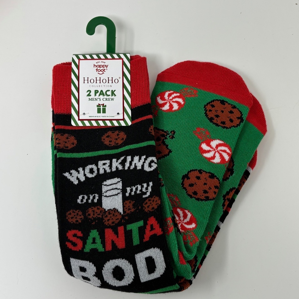 Happy Foot HoHoHo Collection Mens 6 - 12.5 Two Pack Crew Socks Christmas Santa